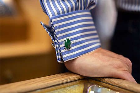 Budd Stripe Shirt Cuff and Silver Cufflink