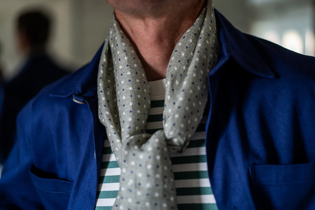 Duo Dot Spring scarf and accessories on model