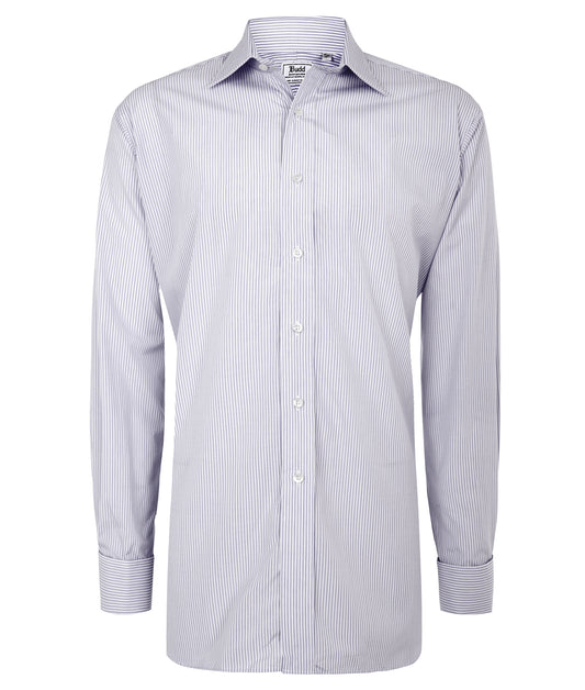 Classic Fit Ladder Stripe Poplin Double Cuff Shirt in Blue