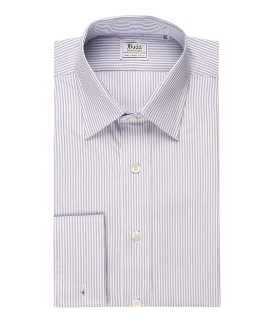 Classic Fit Ladder Stripe Poplin Double Cuff Shirt in Blue
