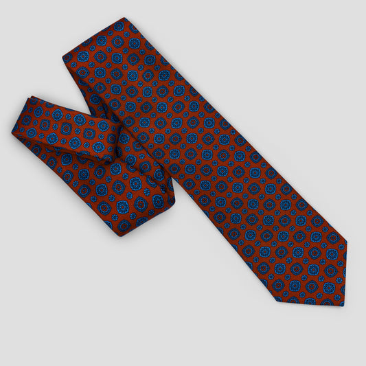 Trad Emblem Madder Printed Silk Tie in Red