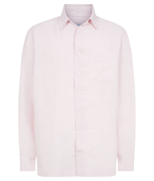 Casual Fit Plain Linen Button Cuff Shirt in Pink