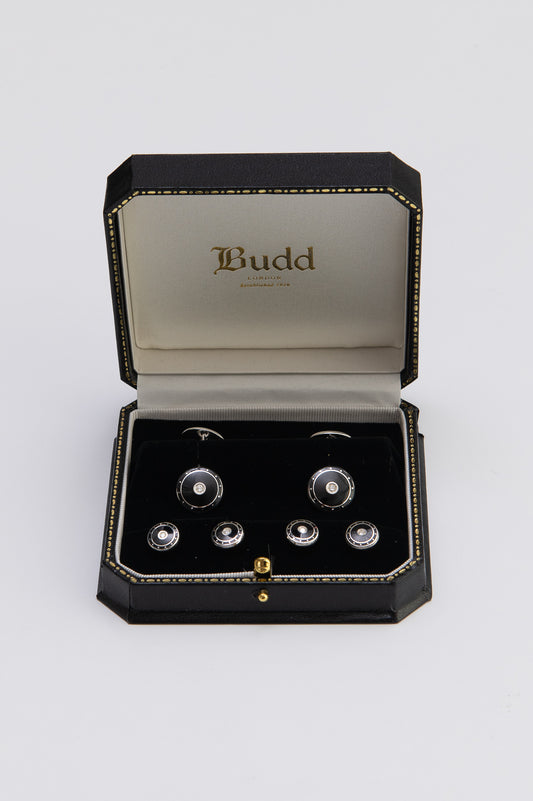 Domed Sterling Silver Enamel Chain Cufflinks in Diamond