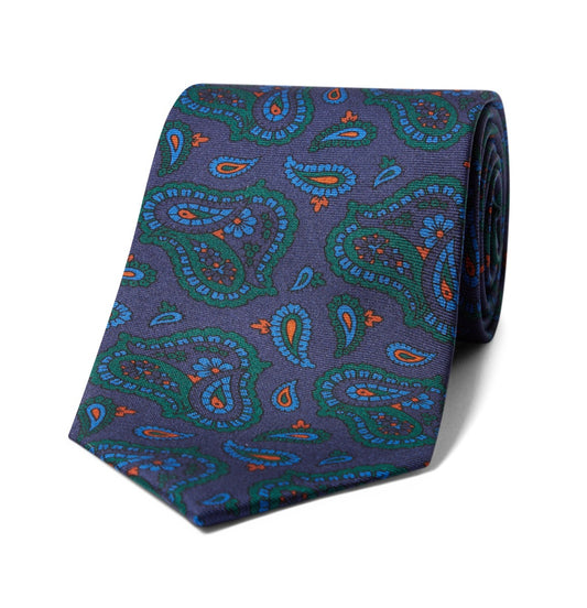 Bold Paisley Madder Silk Tie in Navy