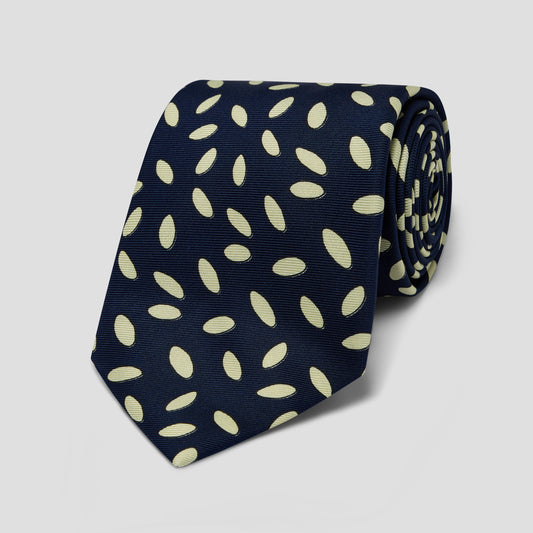 Falling Seeds Navy Printed Silk Tie in Navy