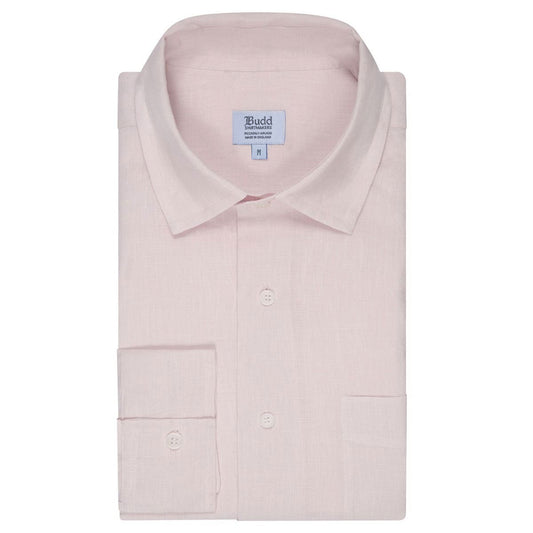 Casual Fit Plain Linen Button Cuff Shirt in Pink