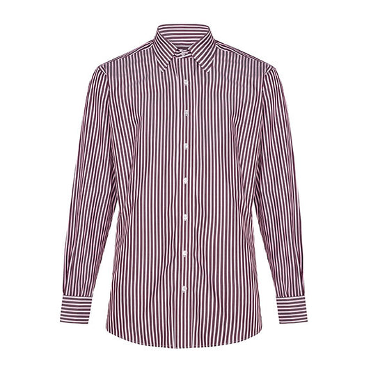 Classic Fit Exclusive Budd Stripe Double Cuff Shirt in Burgundy