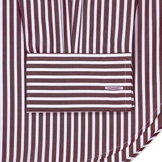 Classic Fit Exclusive Budd Stripe Double Cuff Shirt in Burgundy