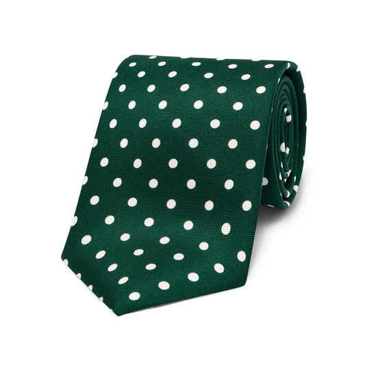Medium Spot Silk Tie in Green and White