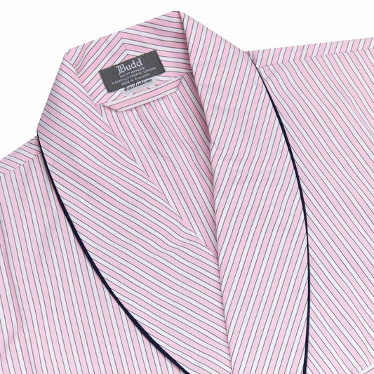 Exclusive Budd Stripe Cotton Dressing Gown in Pink