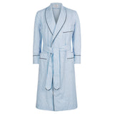 Exclusive Budd stripe dressing gown in sky blue with navy piping