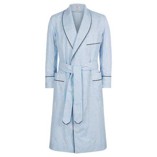 Exclusive Budd Stripe Cotton Dressing Gown in Sky Blue
