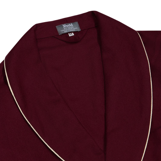 Plain Wool Dressing Gown in Burgundy and Cream
