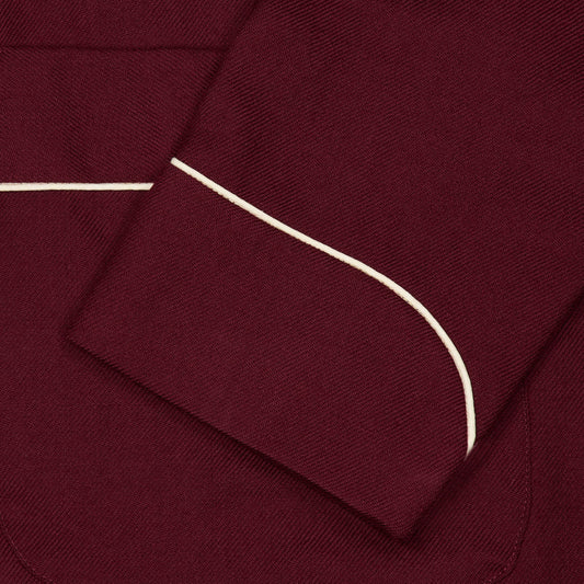 Plain Wool Dressing Gown in Burgundy and Cream