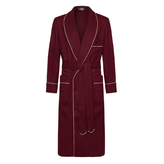 Plain Wool Dressing Gown in Burgundy and Cream