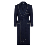 Plain Wool Dressing Gown in Navy and Cream