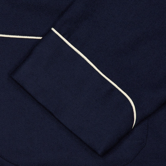 Plain Wool Dressing Gown in Navy and Cream