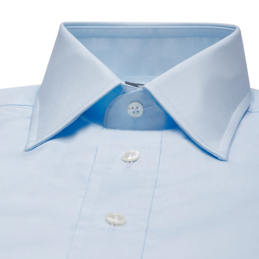 Tailored Fit Plain Poplin Button Cuff Shirt in Sky Blue