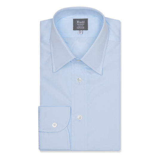 Tailored Fit Plain Poplin Button Cuff Shirt in Sky Blue