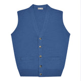 Wilton Scottish Cashmere Sleeveless Cardigan in Coast Blue