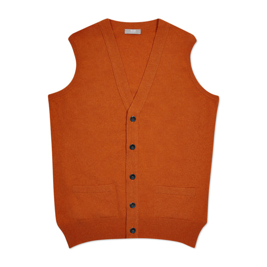 Wilton Scottish Cashmere Sleeveless Cardigan in Cointreau