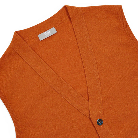 Detail of cashmere sleeveless cardigan in orange
