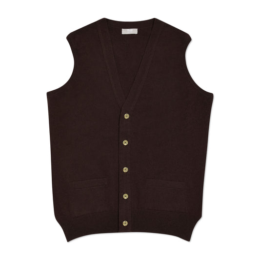 Wilton Scottish Cashmere Sleeveless Cardigan in Ebony