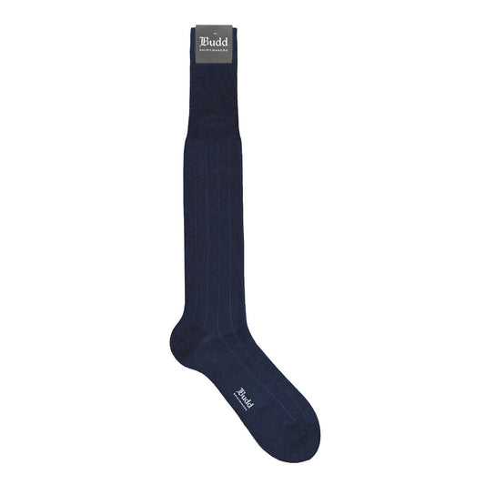 Vertical Stripe Cotton Long Socks in Navy