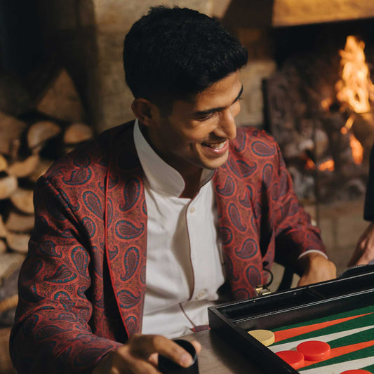 Ornate Paisley Madder Silk Dressing Gown in Red and Wine