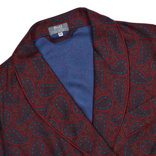 Ornate Paisley Madder Silk Dressing Gown in Red and Wine