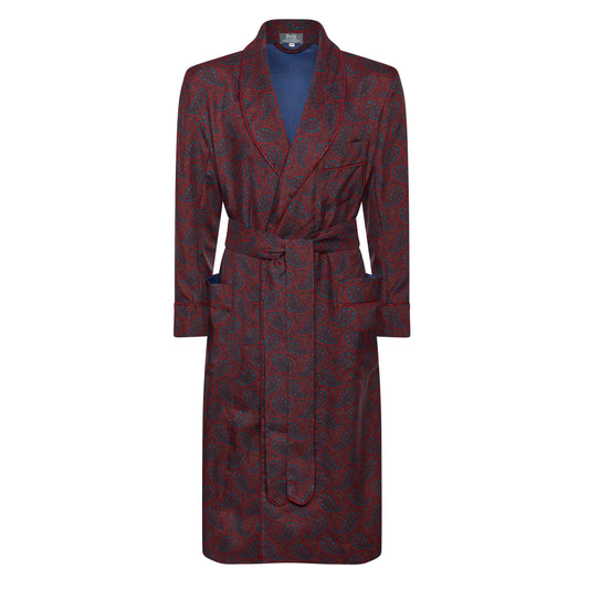 Ornate Paisley Madder Silk Dressing Gown in Red and Wine