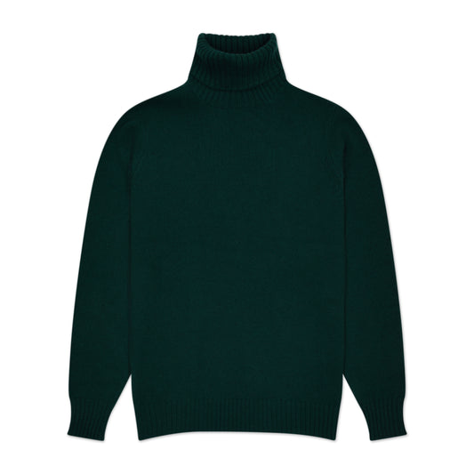 Plain Cashmere Roll Neck Jumper in Bottle Green
