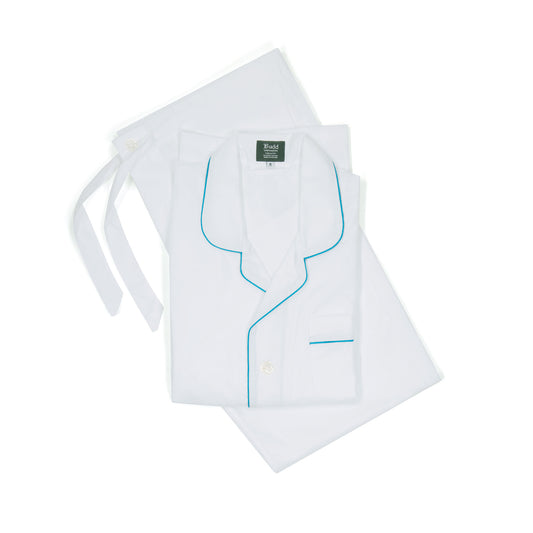 Tailored Fit Cotton Pyjamas in White and Blue