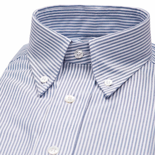 Tailored Fit Button Down Stripe Oxford Shirt in Navy Melange