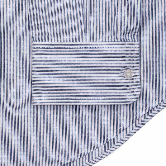 Tailored Fit Button Down Stripe Oxford Shirt in Navy Melange