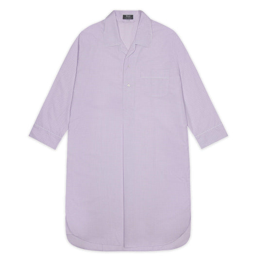 Grid Check Cotton Nightshirt in Lilac and White
