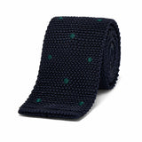 Silk Knitted Tie in Navy with Green Spot