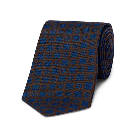 Brown and blue authentic madder silk tie