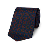Navy silk authentic madder silk tie with rosette motif