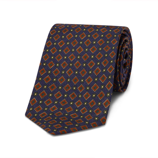 Silk Hopsack Jostle Squares Tie in Navy