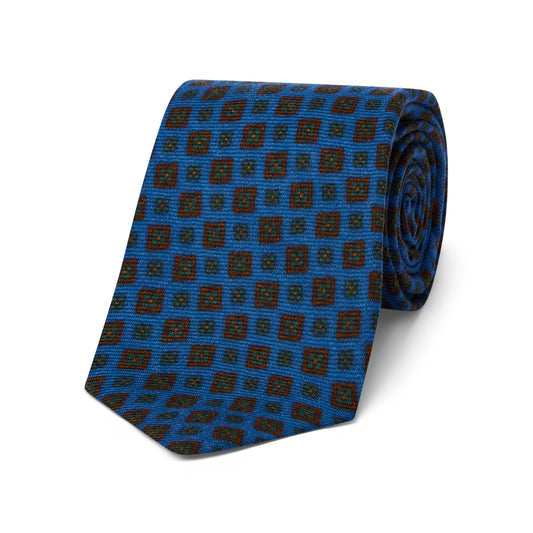 Blue coffer pattern wool tie