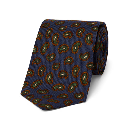 Wool Feather Motif Tie in Blue