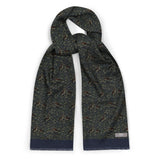 Marine blue fine wool tube scarf with small goose in nature design