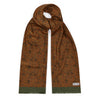 Goose and foliage tubular wool printed scarf in olive green and rust