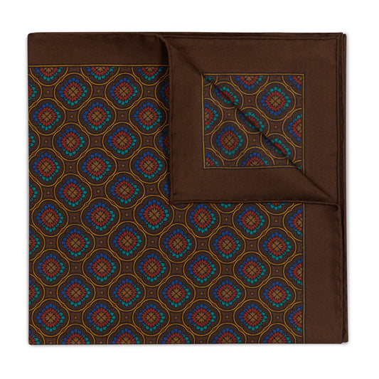Joyful Rosette Silk Pocket Square in Oak Brown
