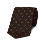 Brown hopsack silk tie with diamond coffer design
