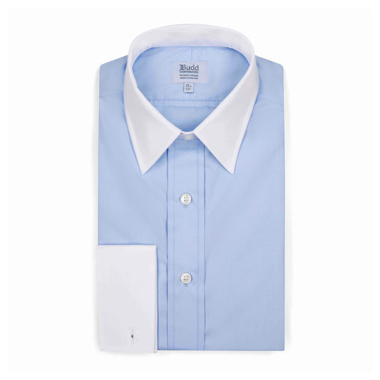 Classic Fit Poplin Shirt in Blue with White Collar and Cuffs