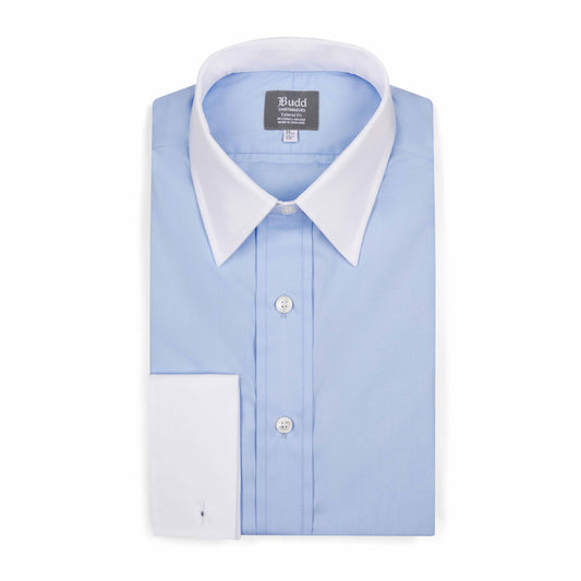 Tailored Fit Poplin Shirt in Blue with White Collar and Cuffs
