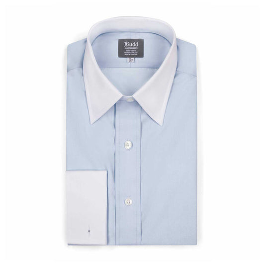 Tailored Fit Poplin Shirt in Sky Blue with White Collar and Cuffs