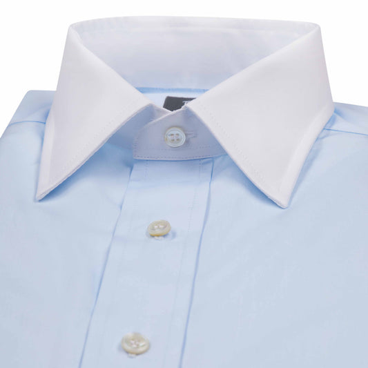 Tailored Fit Poplin Shirt in Sky Blue with White Collar and Cuffs